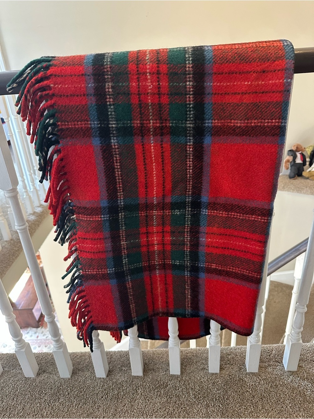 Classic Red Plaid Holiday Wool Throw Blanket - Unbranded